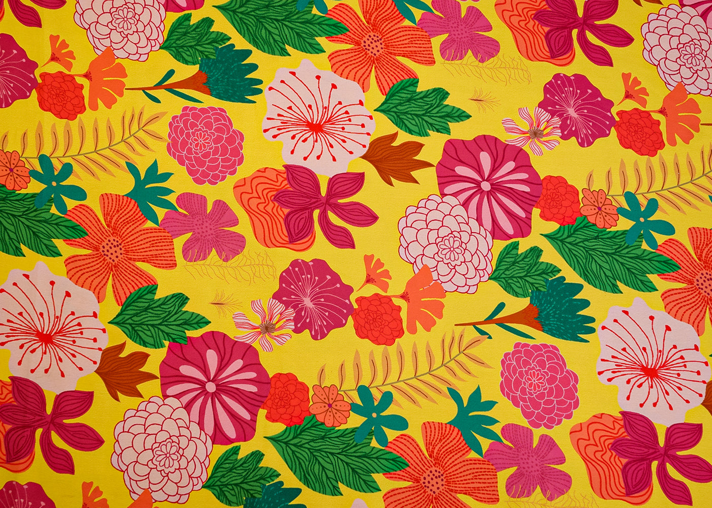 Yellow Georgette Satin Fabric with All Over Floral Print 17076