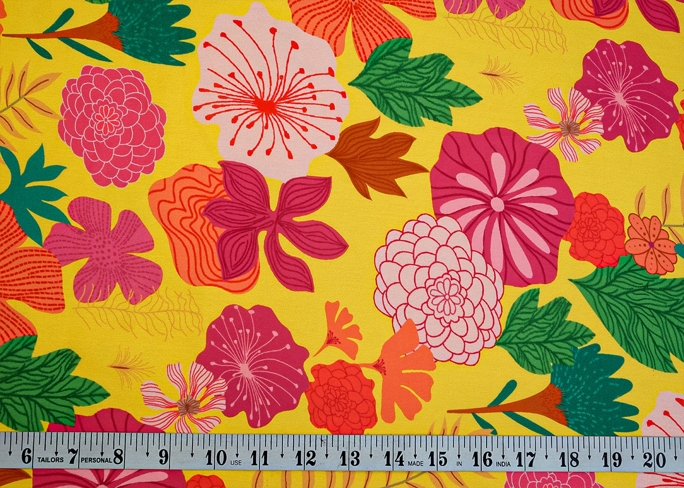 Yellow Georgette Satin Fabric with All Over Floral Print 17076