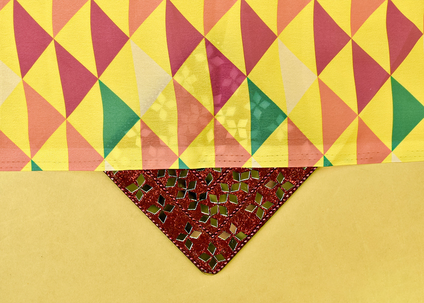 Yellow Georgette Satin Fabric with All Over Geometric Print 17078