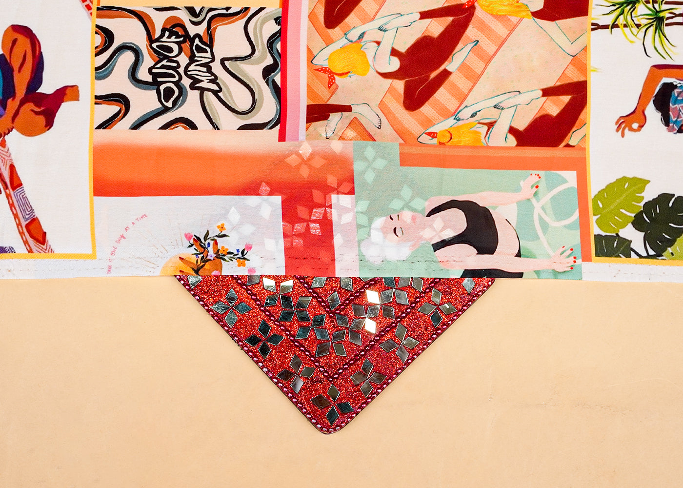 Off-White Georgette Satin Fabric with All Over Abstract Print 17079