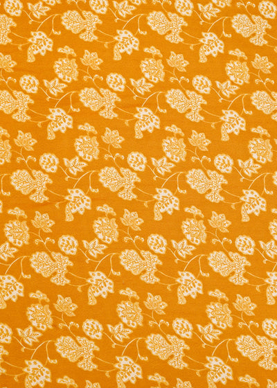Mustard Georgette Satin Fabric with All Over Traditional Print 17085