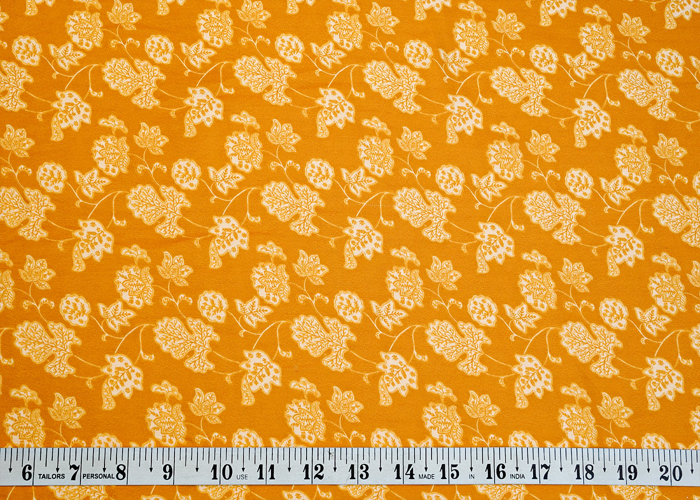 Mustard Georgette Satin Fabric with All Over Traditional Print 17085