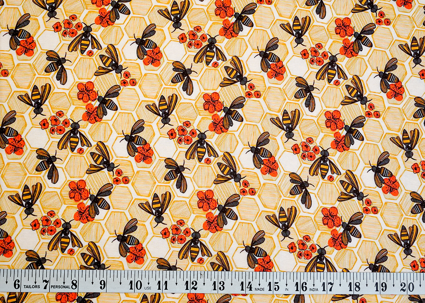 Light Yellow Georgette Satin Fabric with Abstract Print 17086