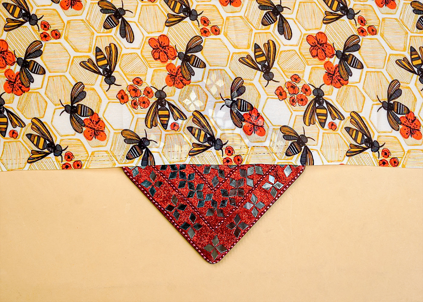 Light Yellow Georgette Satin Fabric with Abstract Print 17086