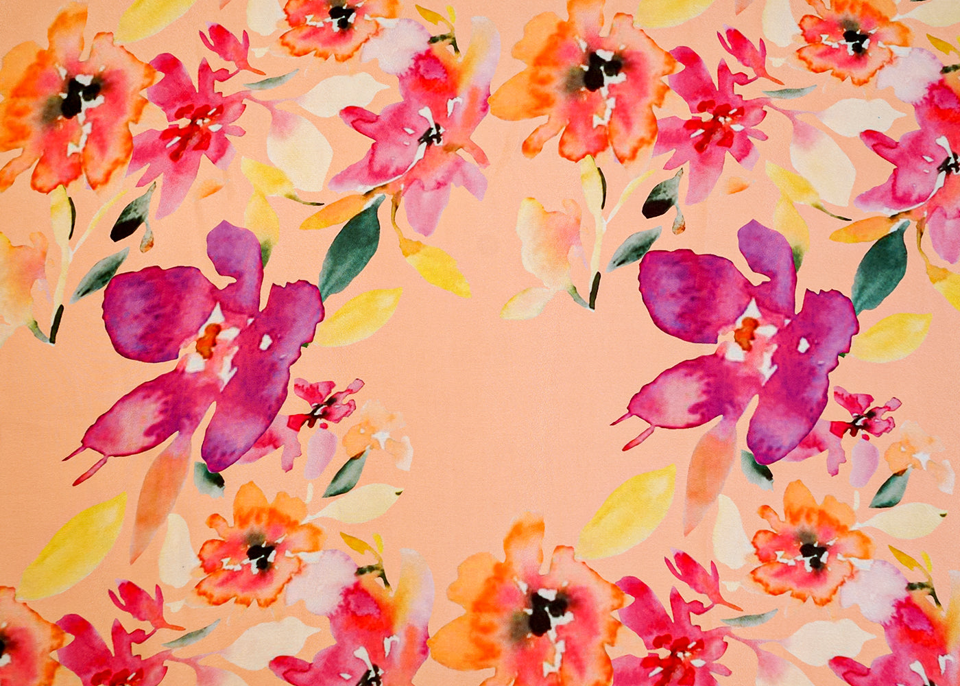 Peach Georgette Satin Fabric with All Over Floral Print 17087