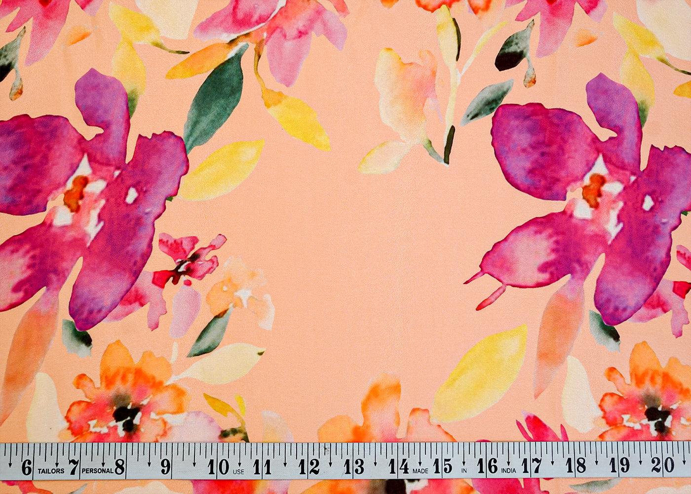 Peach Georgette Satin Fabric with All Over Floral Print 17087