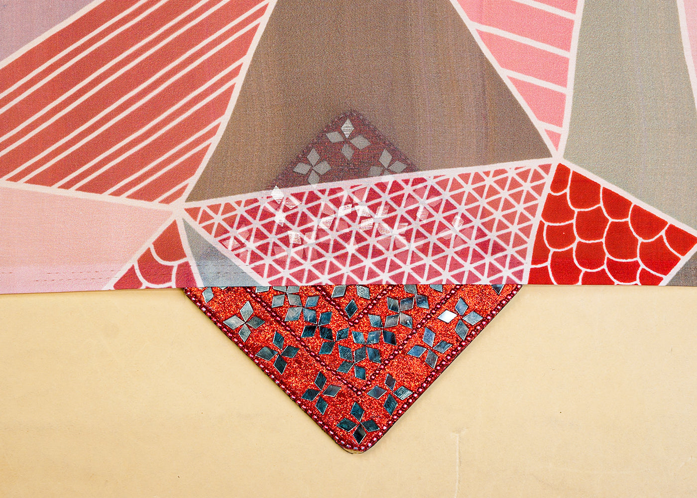 Multi Color Georgette Satin Fabric with All Over Geometric Print 17094