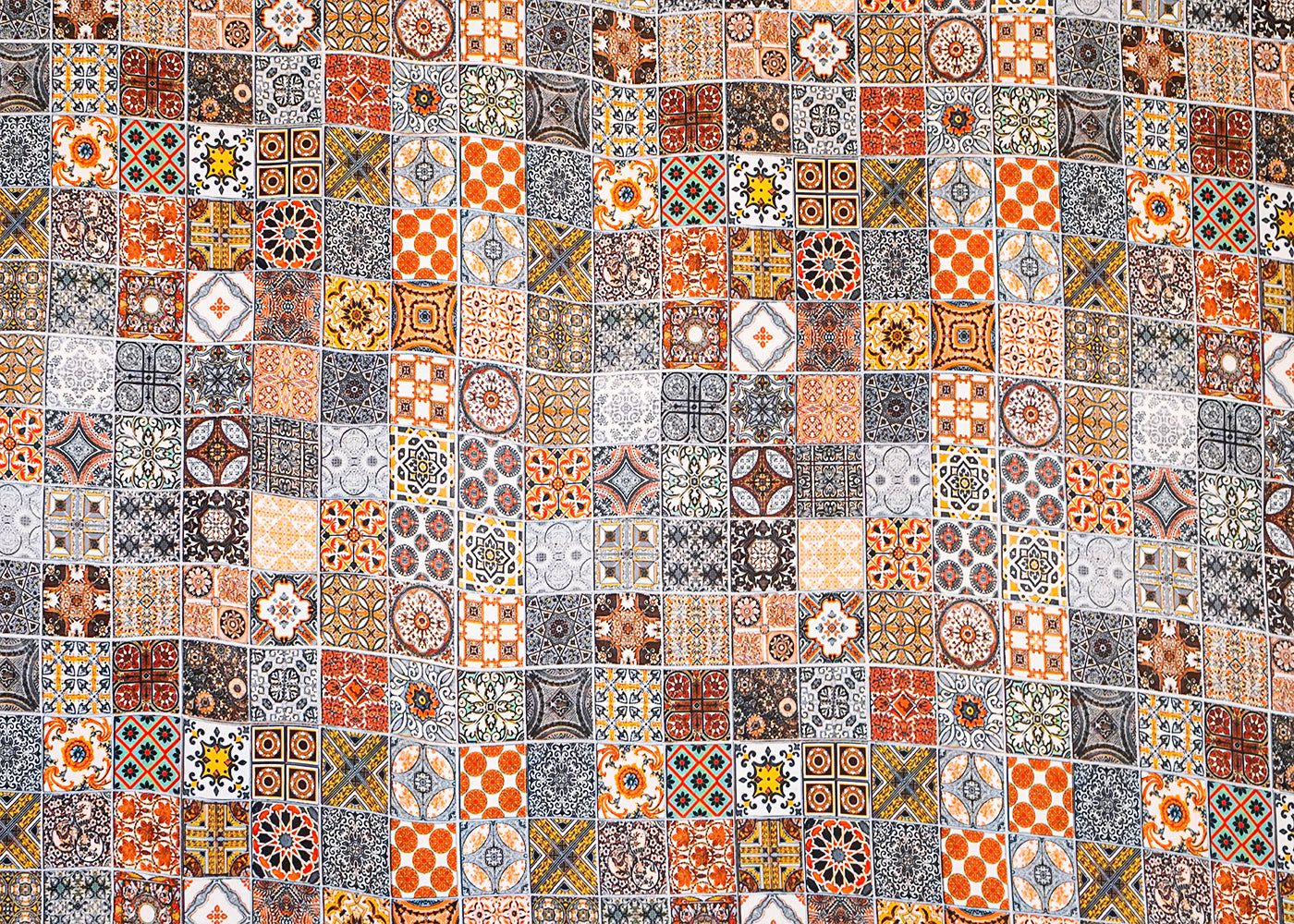 Multi-Color Georgette Satin Fabric with All Over Traditional Print 17095