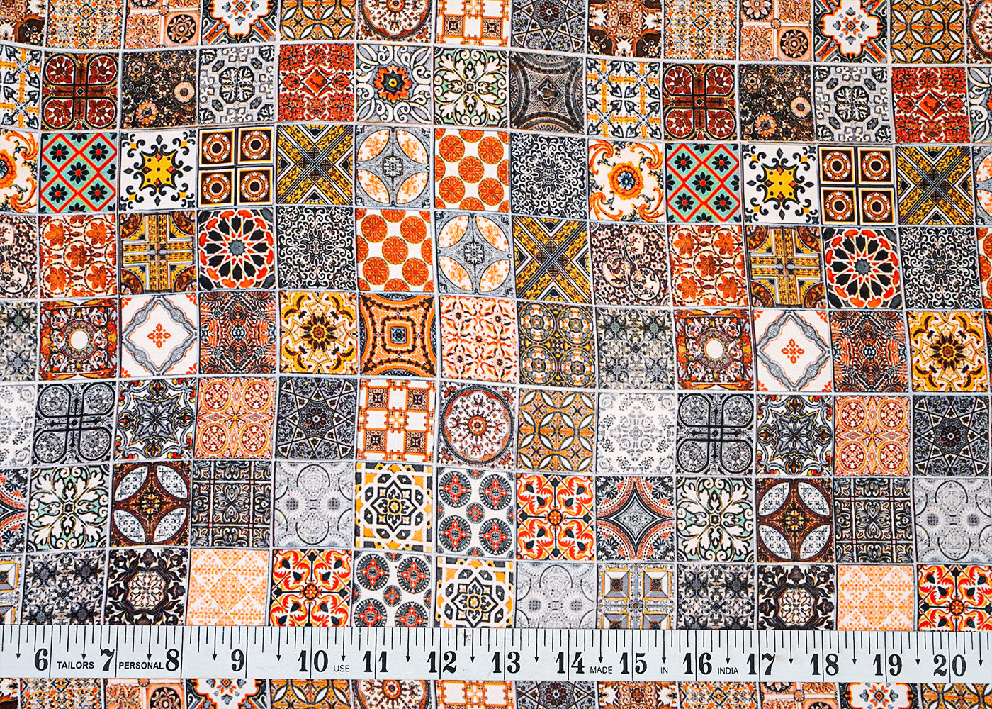 Multi-Color Georgette Satin Fabric with All Over Traditional Print 17095