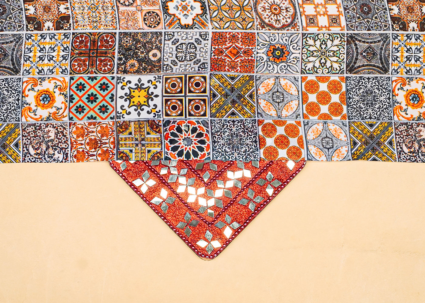 Multi-Color Georgette Satin Fabric with All Over Traditional Print 17095