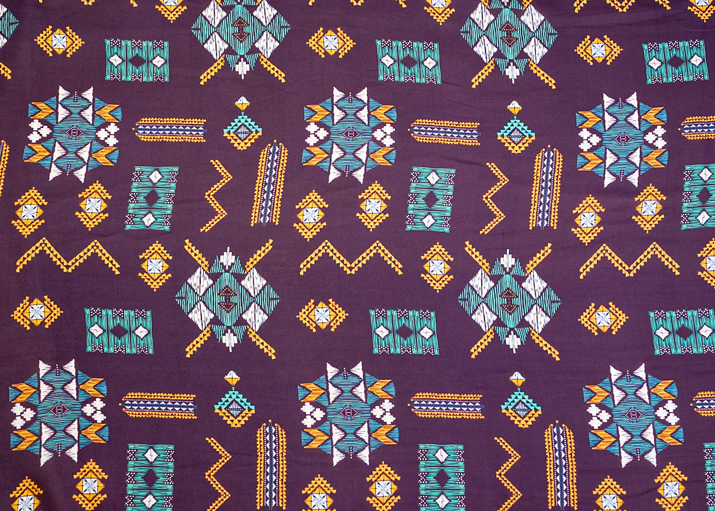 Purple Georgette Satin Fabric with All Over Geometric Print 17111