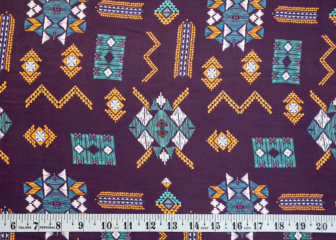 Purple Georgette Satin Fabric with All Over Geometric Print 17111