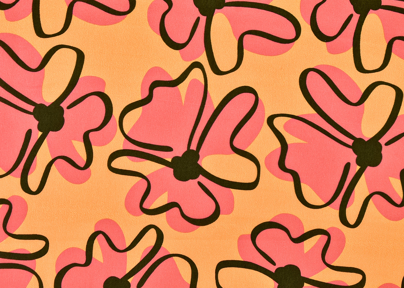 Peach Georgette Satin Fabric with All Over Abstract Print 17112