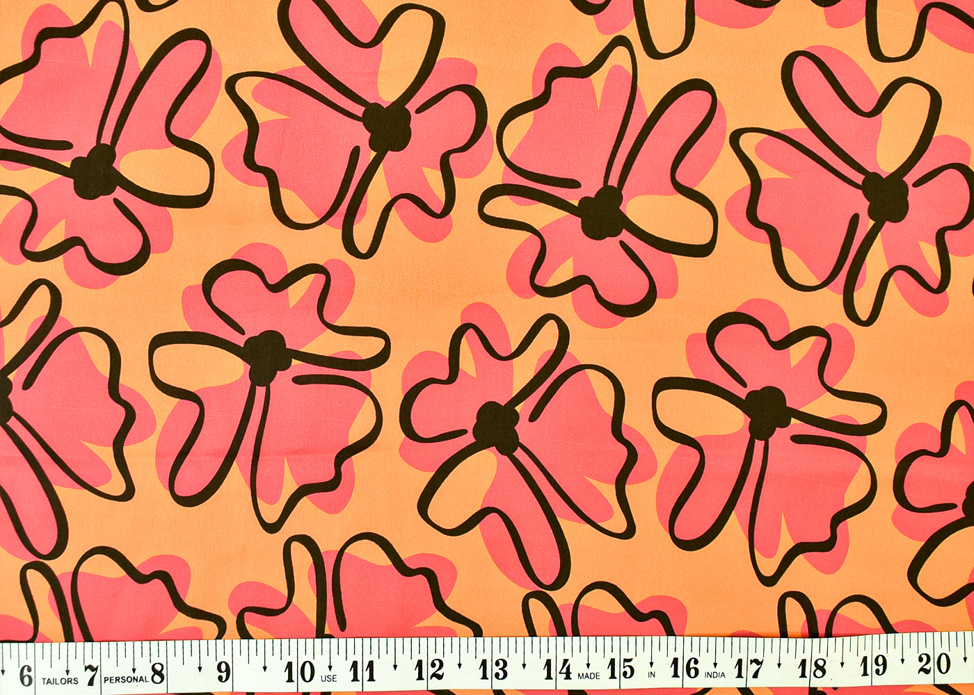 Peach Georgette Satin Fabric with All Over Abstract Print 17112