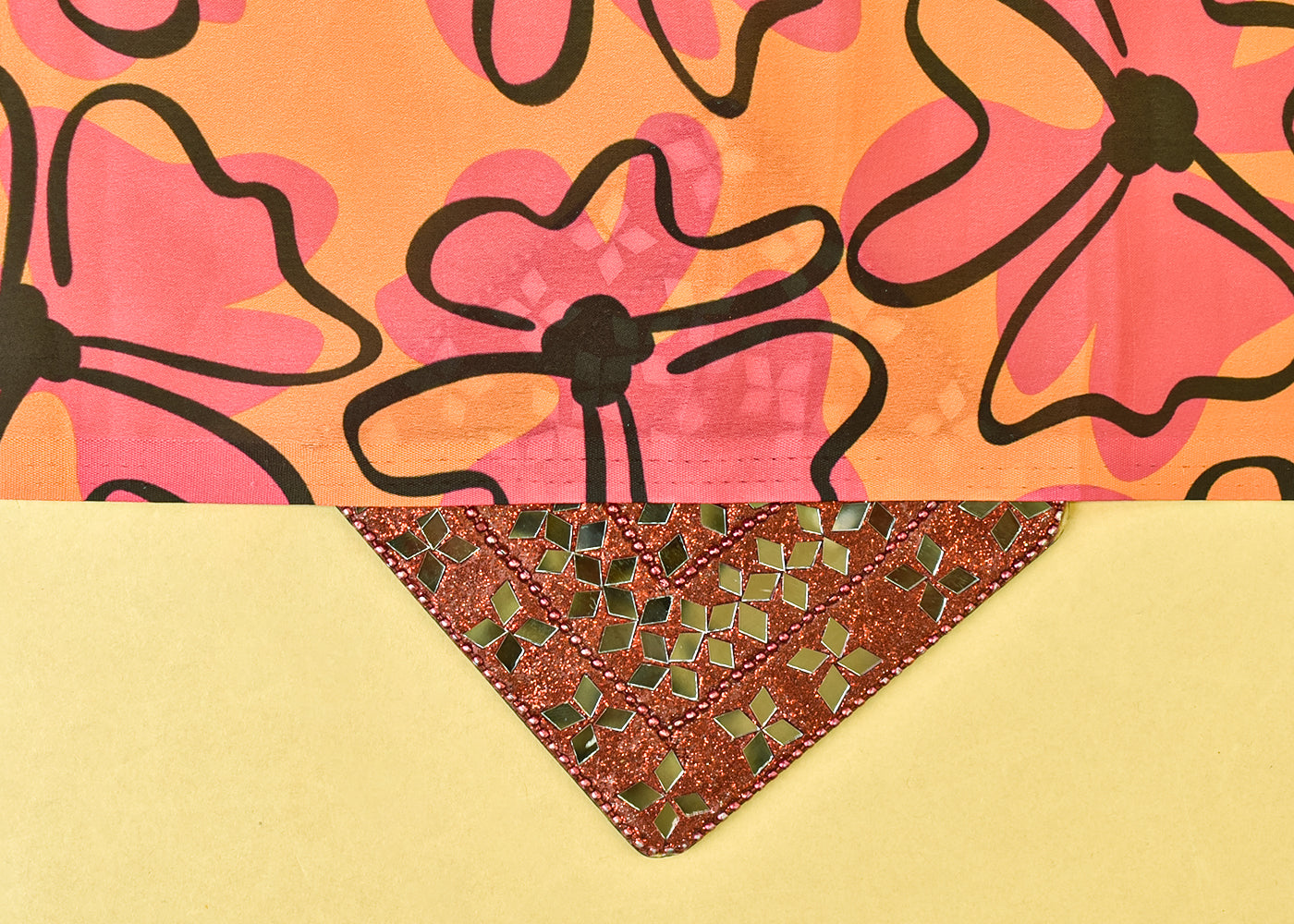 Peach Georgette Satin Fabric with All Over Abstract Print 17112