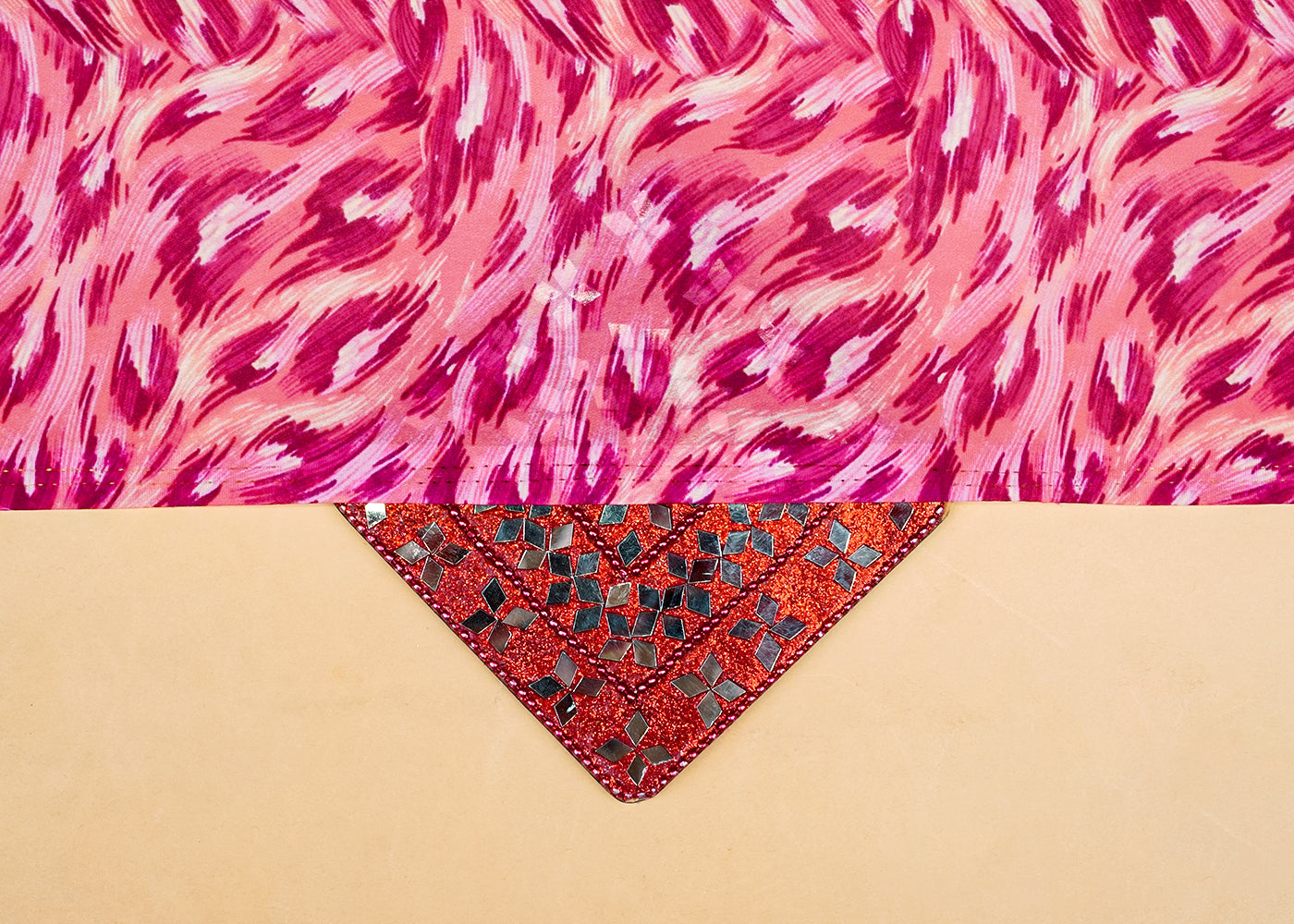 Pink Georgette Satin Fabric with All Over Abstract Print 17113