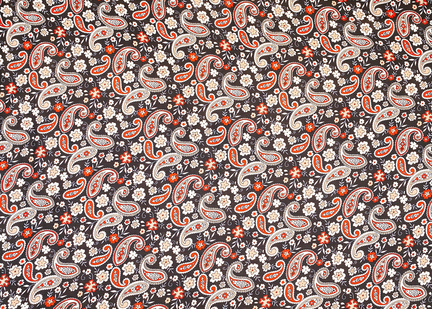 Black Georgette Satin Fabric with All Over Traditional Print 17115