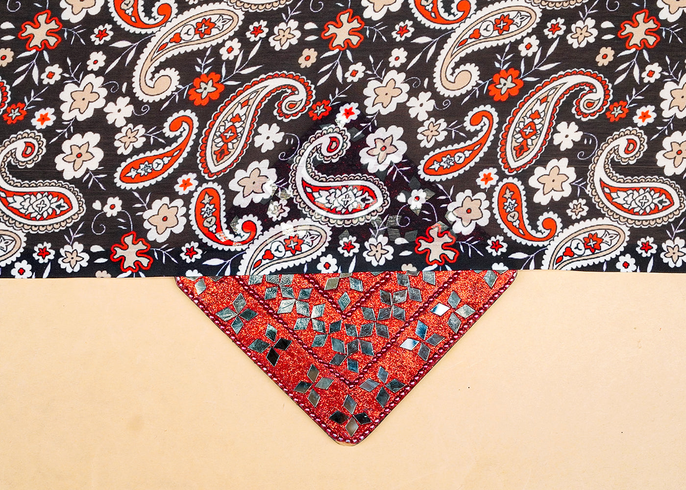 Black Georgette Satin Fabric with All Over Traditional Print 17115