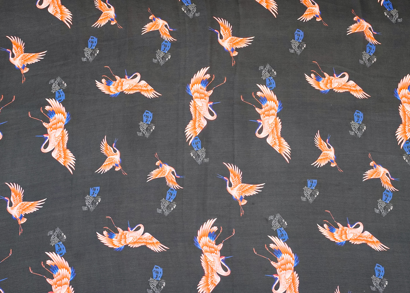 Black Georgette Satin Fabric with All Over Abstract Print 17122