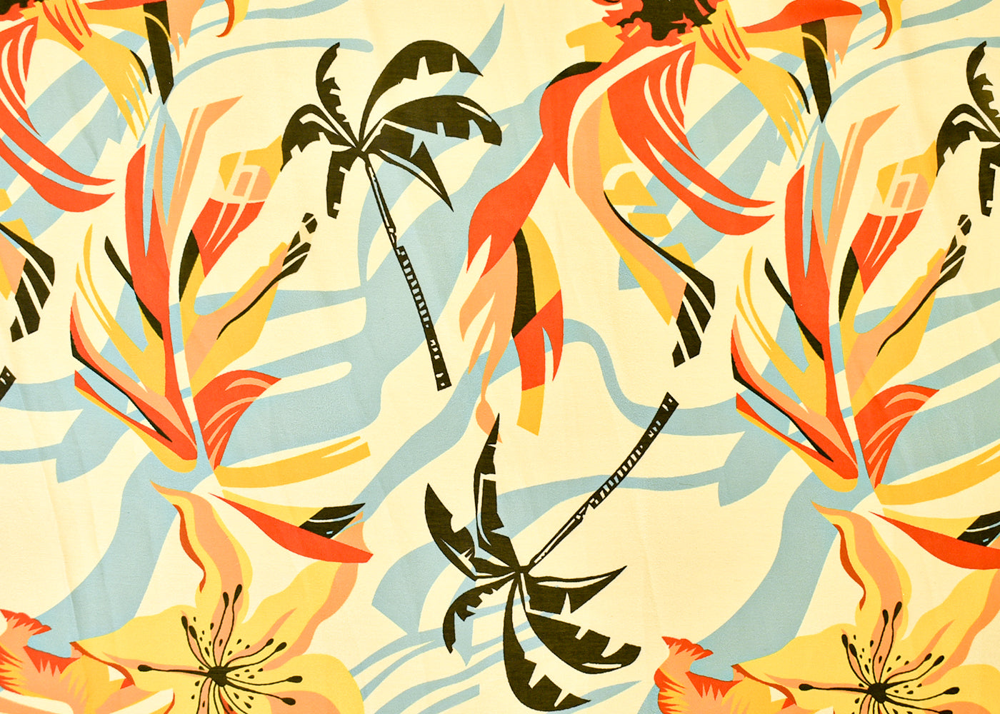 Cream Georgette Satin Fabric with Abstract Print 17126