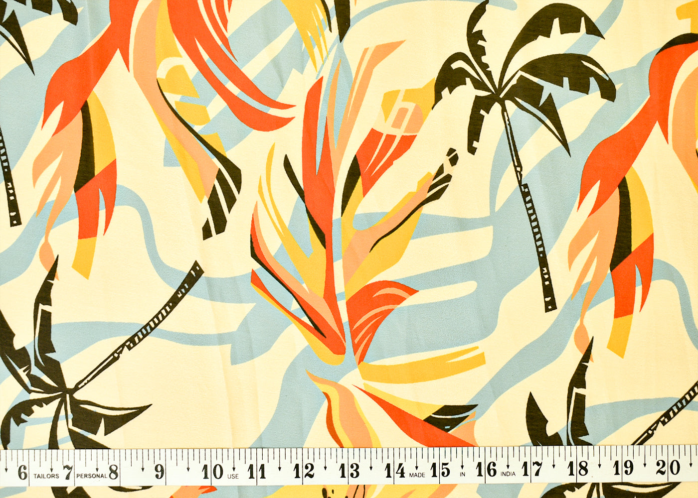 Cream Georgette Satin Fabric with Abstract Print 17126