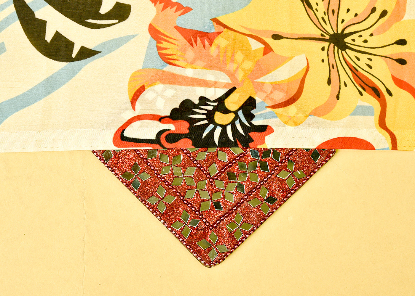 Cream Georgette Satin Fabric with Abstract Print 17126