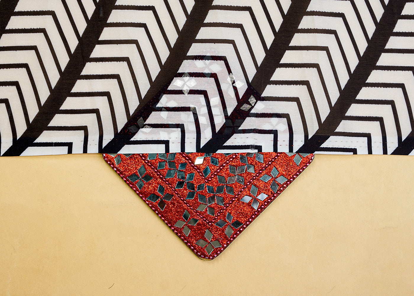 Off White Georgette Satin Fabric with All Over Geometric Print 17127