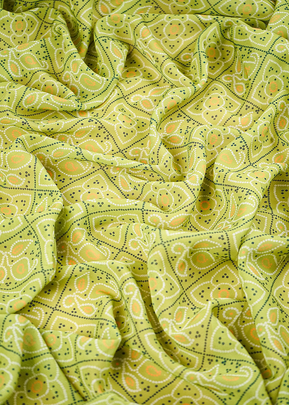 Green Georgette Fabric With All Over Bandhani Print 17135