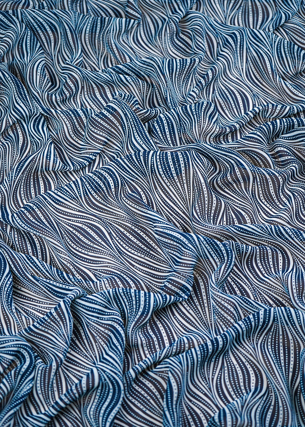 Teal Blue Georgette Fabric With All Over Abstarct Print 17178