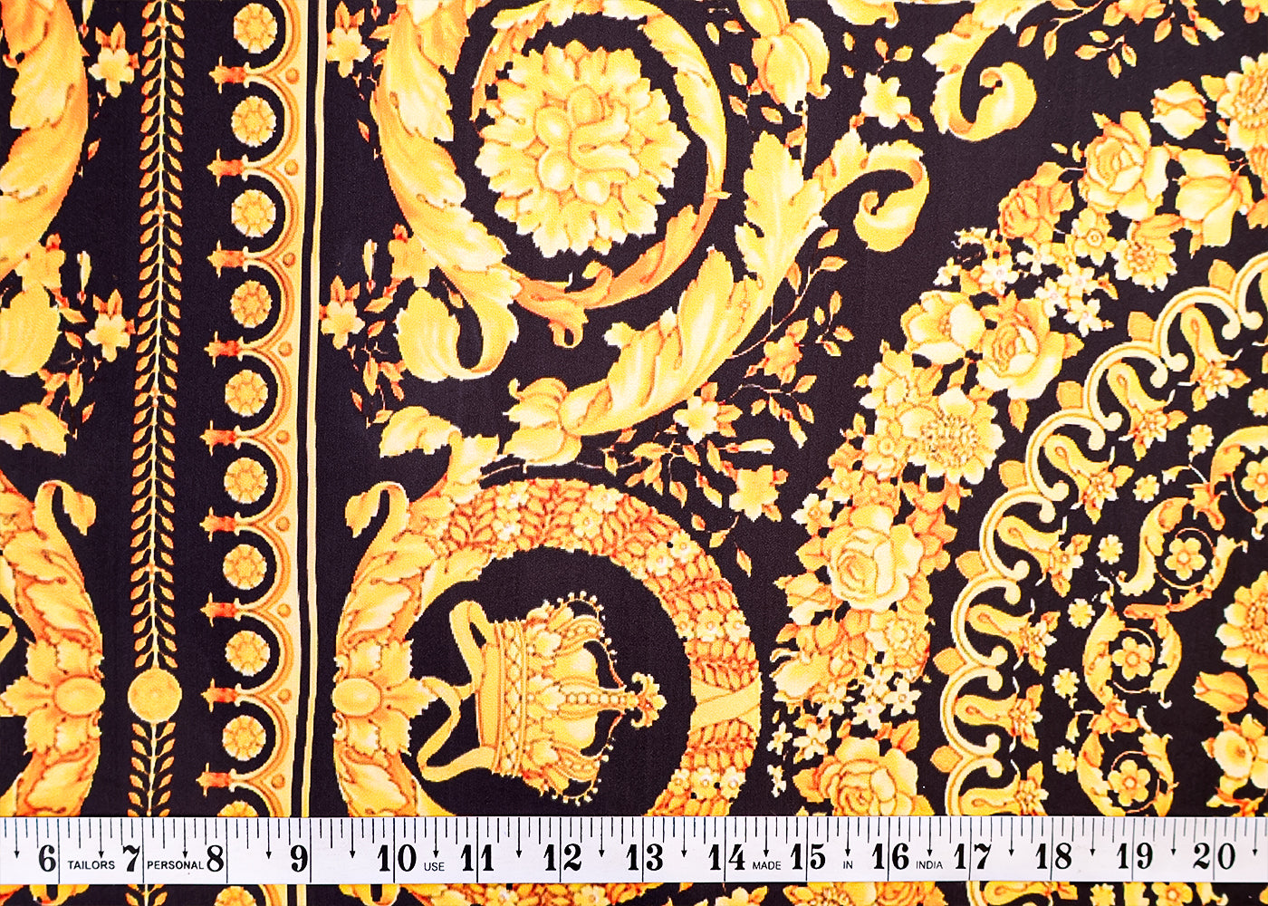 Black Armani Satin Fabric with All Over Abstract Print 17295