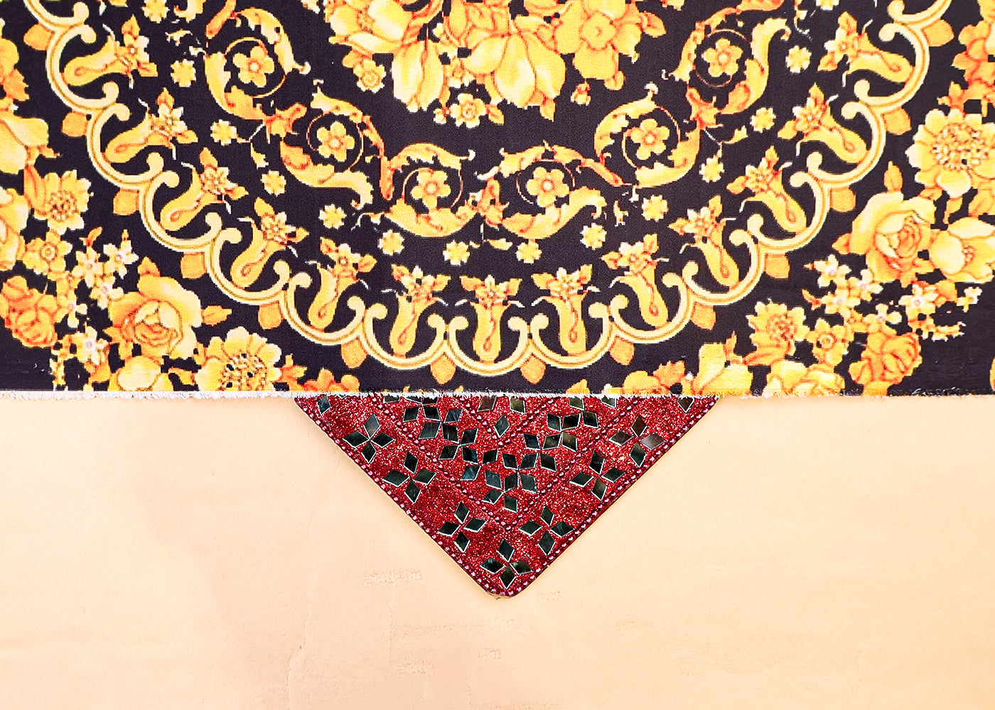 Black Armani Satin Fabric with All Over Abstract Print 17295