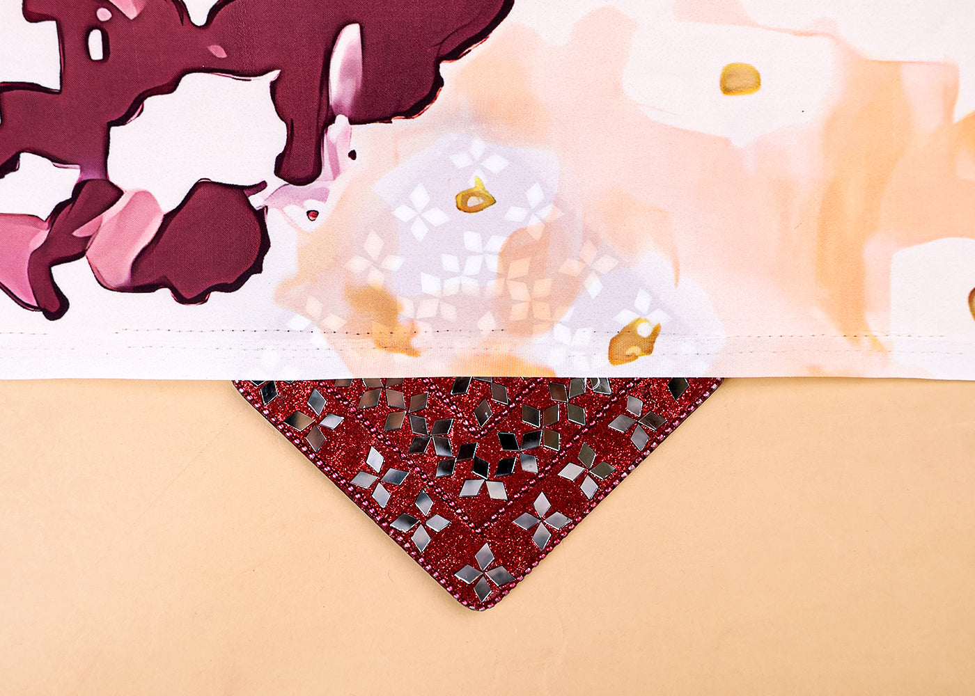 White Armani Satin Fabric with All Over Abstract Print 17297