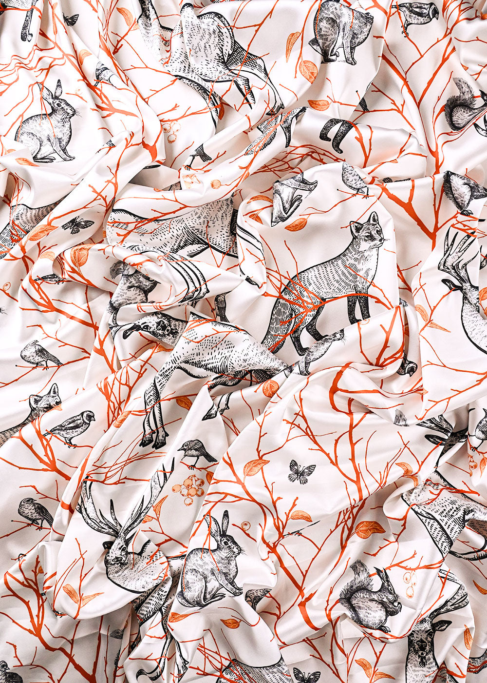 White Armani Satin Fabric With All Over Animal Print 17299