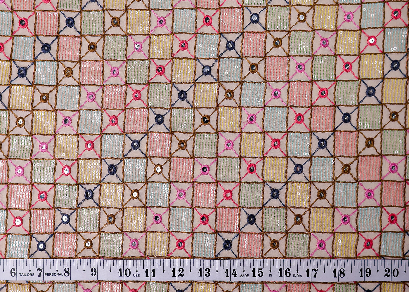 (Pre-Cut 1.8MTR) Georgette Fabric with Allover Thread and Sequins Work 17501