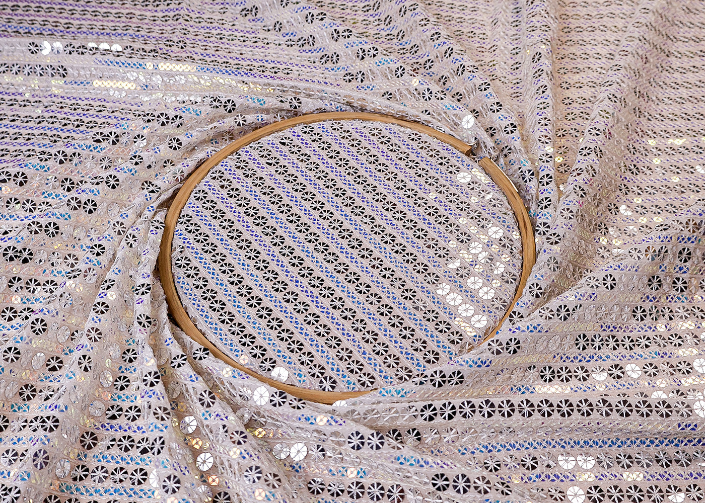 (Pre-Cut 1.3MTR) Georgette Fabric with Allover Thread and Sequins Work 17505