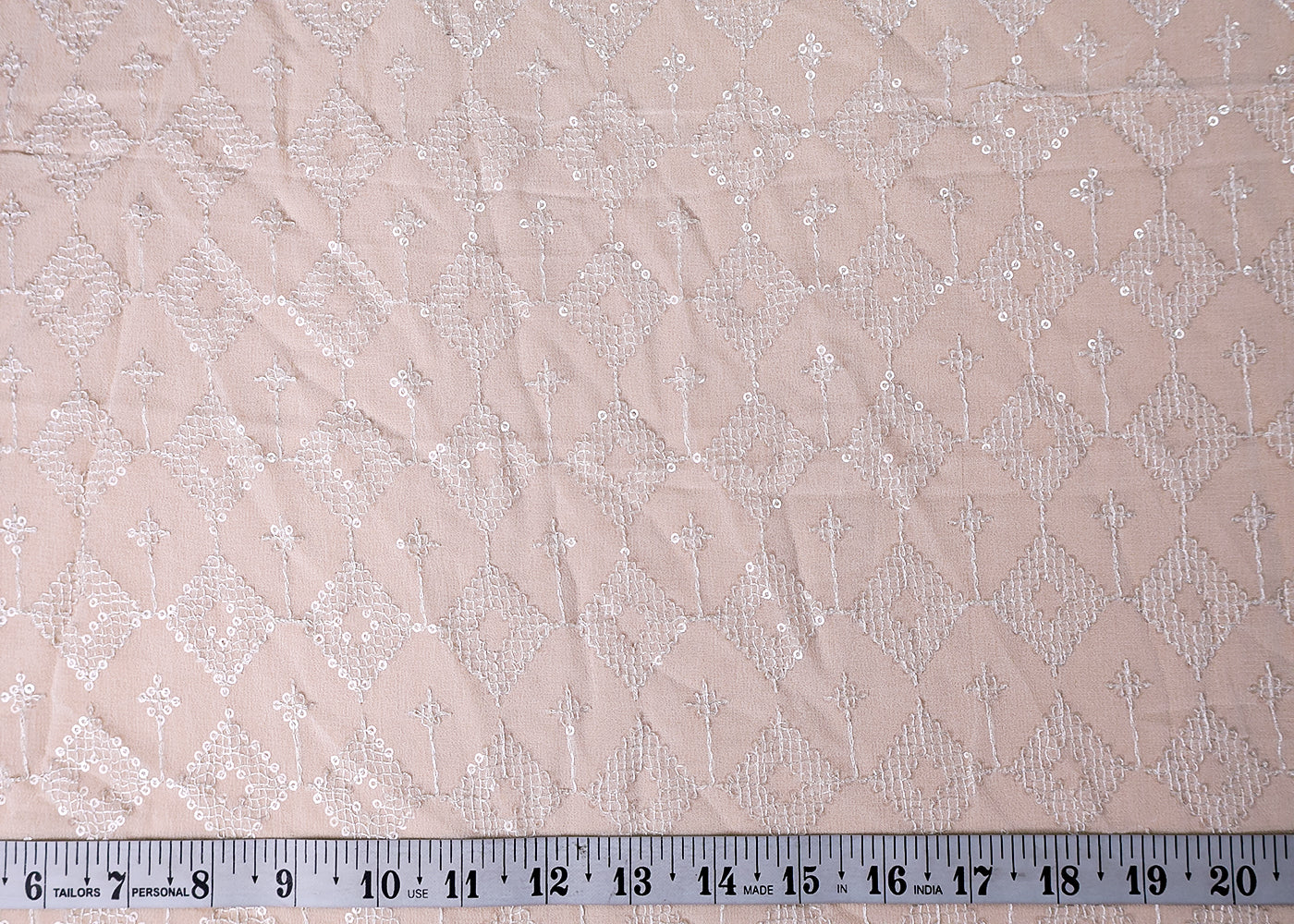 (Pre-Cut 2.65MTR) White Georgette Fabric with All-Over Sequins and Thread Work White Georgette Fabric with All-Over Sequins and Thread Work 17506