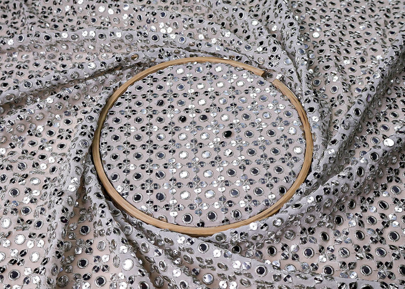 (Pre-Cut 2.3MTR) Georgette Fabric with Allover Thread and Sequins Work 17517