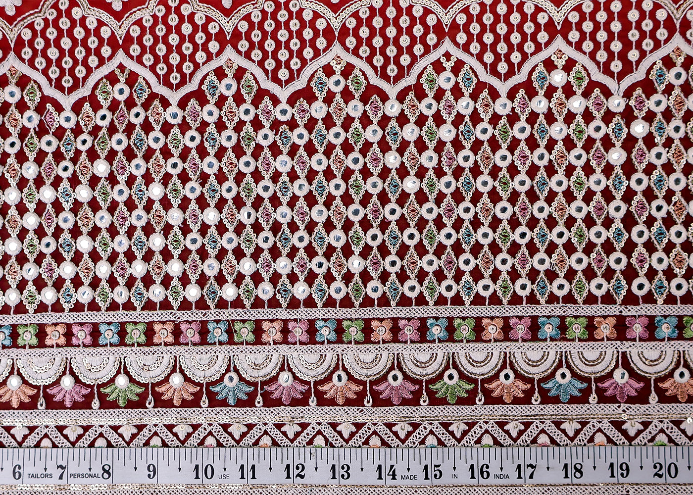 (Pre-Cut 4MTR) Peach-Brown Georgette Ombre Fabric with All-Over Sequins, Faux Mirror and Thread Work Peach-Brown Georgette Ombre Fabric with All-Over Sequins, Faux Mirror and Thread Work 17525