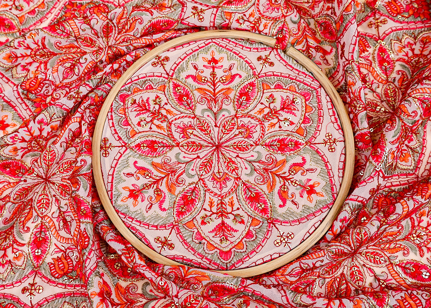 (Pre-Cut 0.5MTR) all over thread and sequins work 17549