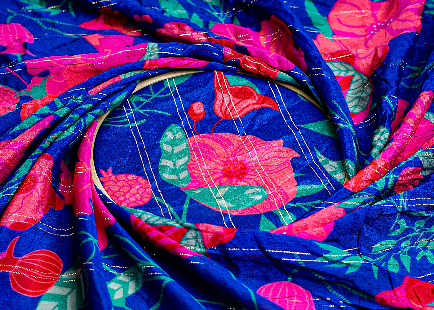 (Pre-Cut 3.45MTR ) printed fabric with lurex thread work 17554