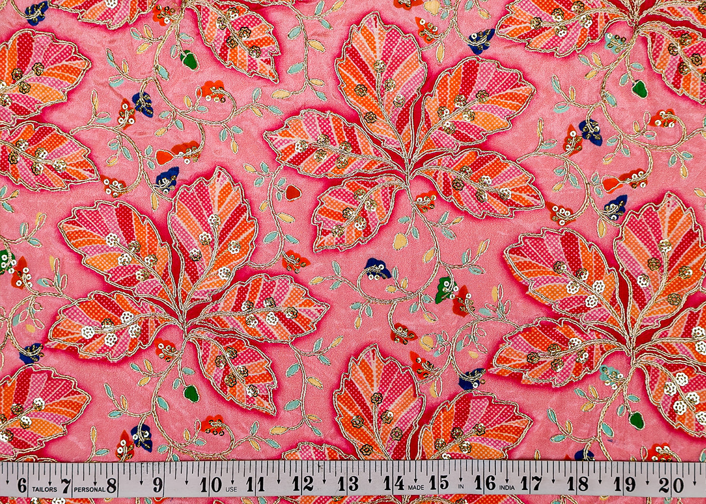 (Pre-Cut 4.5MTR) Crepe Printed Fabric with Allover Thread and Sequins Work 17570
