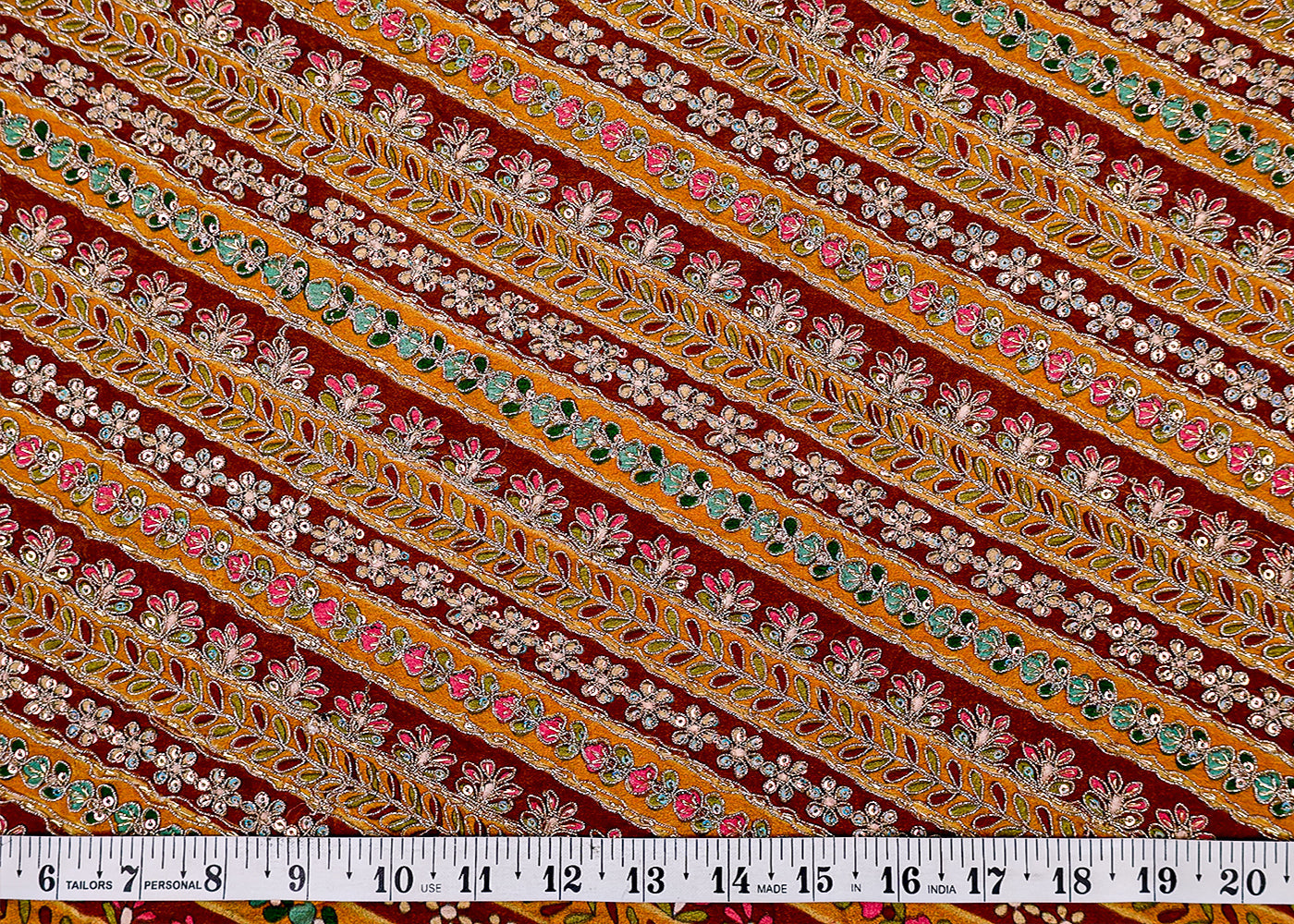 (Pre-Cut 1.45MTR) Crepe Printed Fabric with Allover Thread and Sequins Work 17571