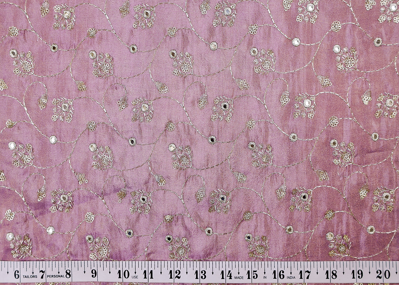 (Pre-Cut 4.4 MTR) Tissue Fabric With Allover Thread And Sequins Work 17573