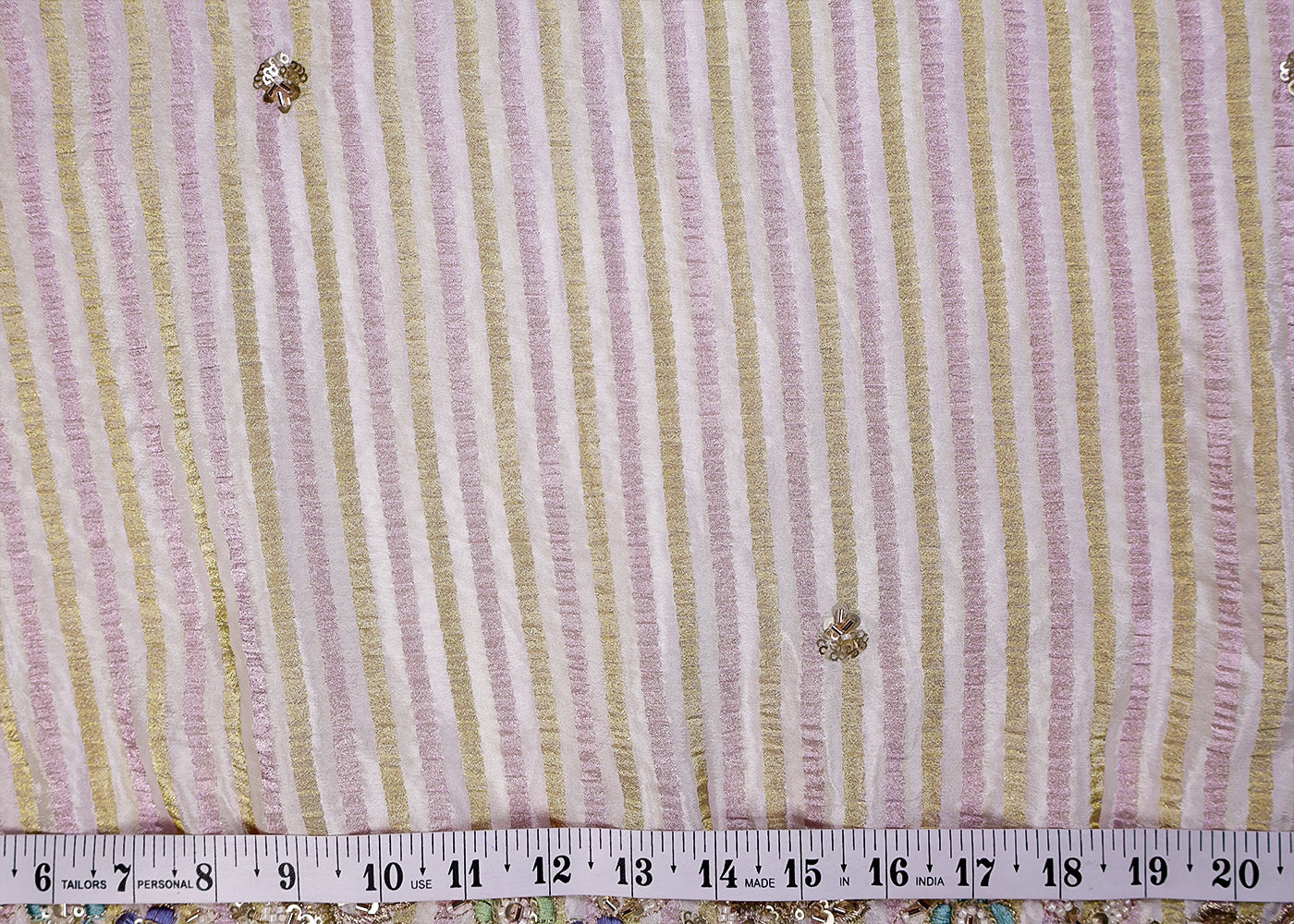 (Pre-Cut 2.5 MTR) Tissue Dupatta Fabric With Strips And Buti Of Kutdana And Sequins With Borders 17580
