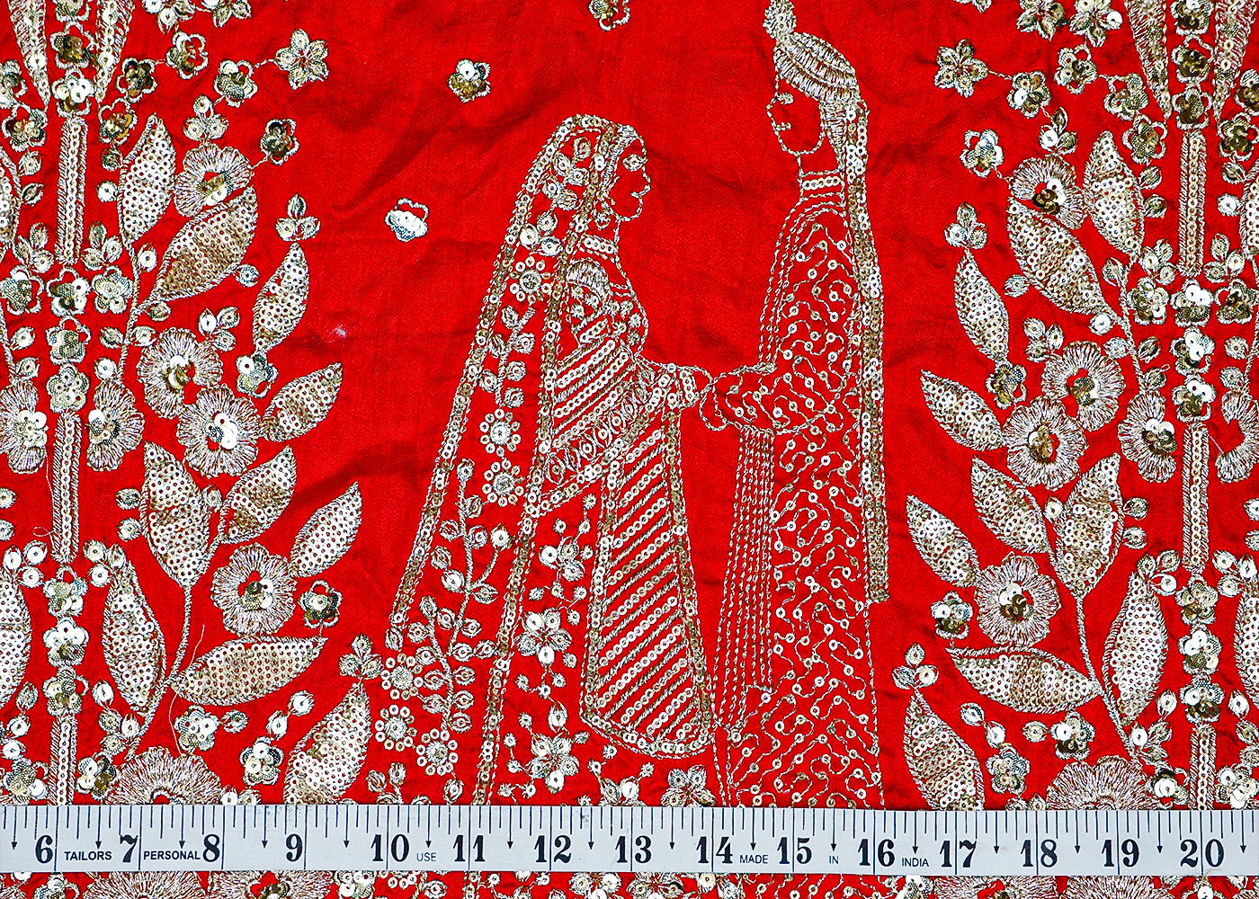 (Pre-Cut 1MTR) Dola Silk Fabric with Allover Thread and Sequins Work with Border 17591