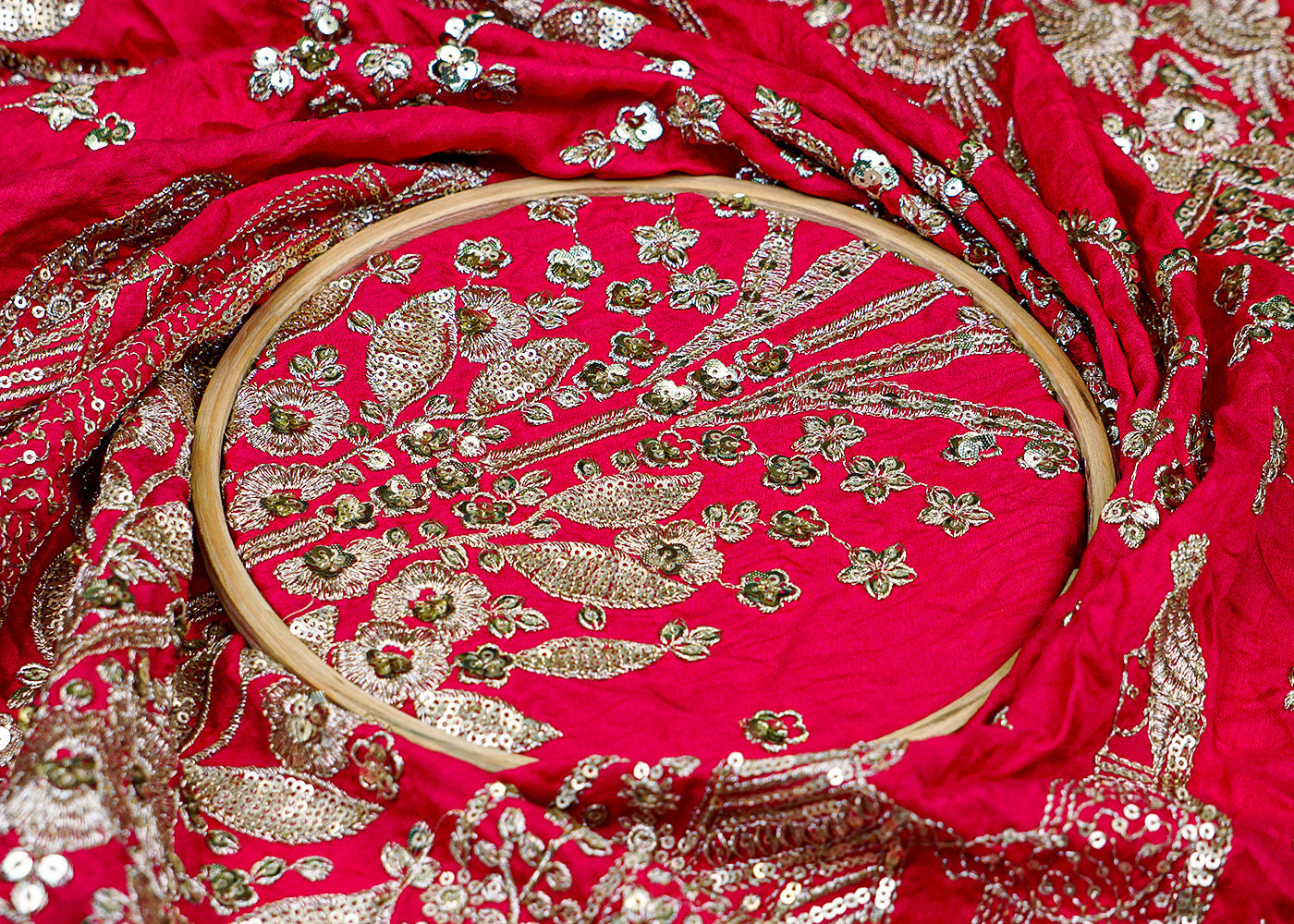 (Pre-Cut 0.85MTR) Dola Silk Fabric with Allover Thread and Sequins Work with Border 17592