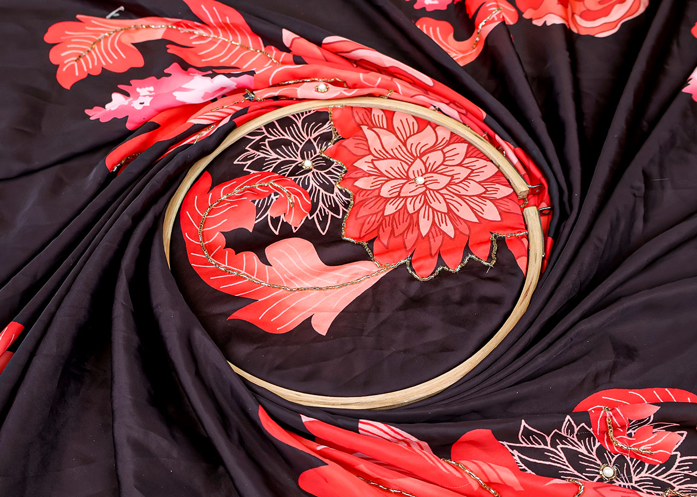 (Pre-Cut 4.4MTR) all over print with katdana and bead work 17596