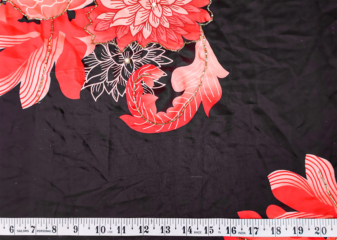 (Pre-Cut 4.4MTR) all over print with katdana and bead work 17596