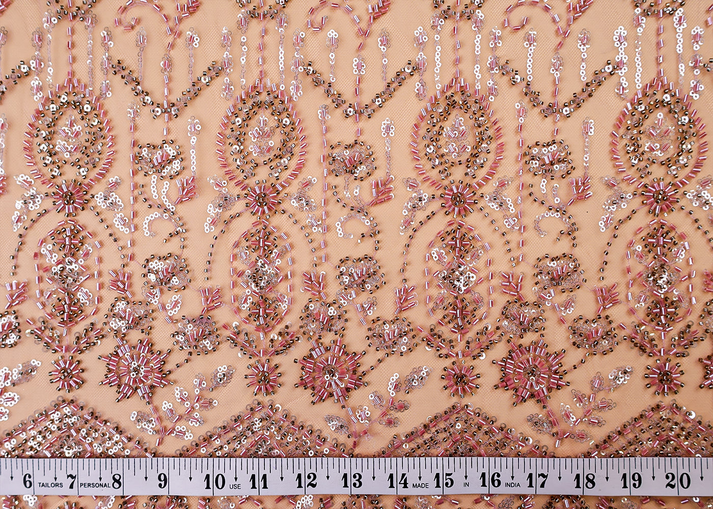 (Pre-Cut 2 MTR) Imported Net Fabric With All Over Bead And Sequins Work And One Side Heavy Border 17619