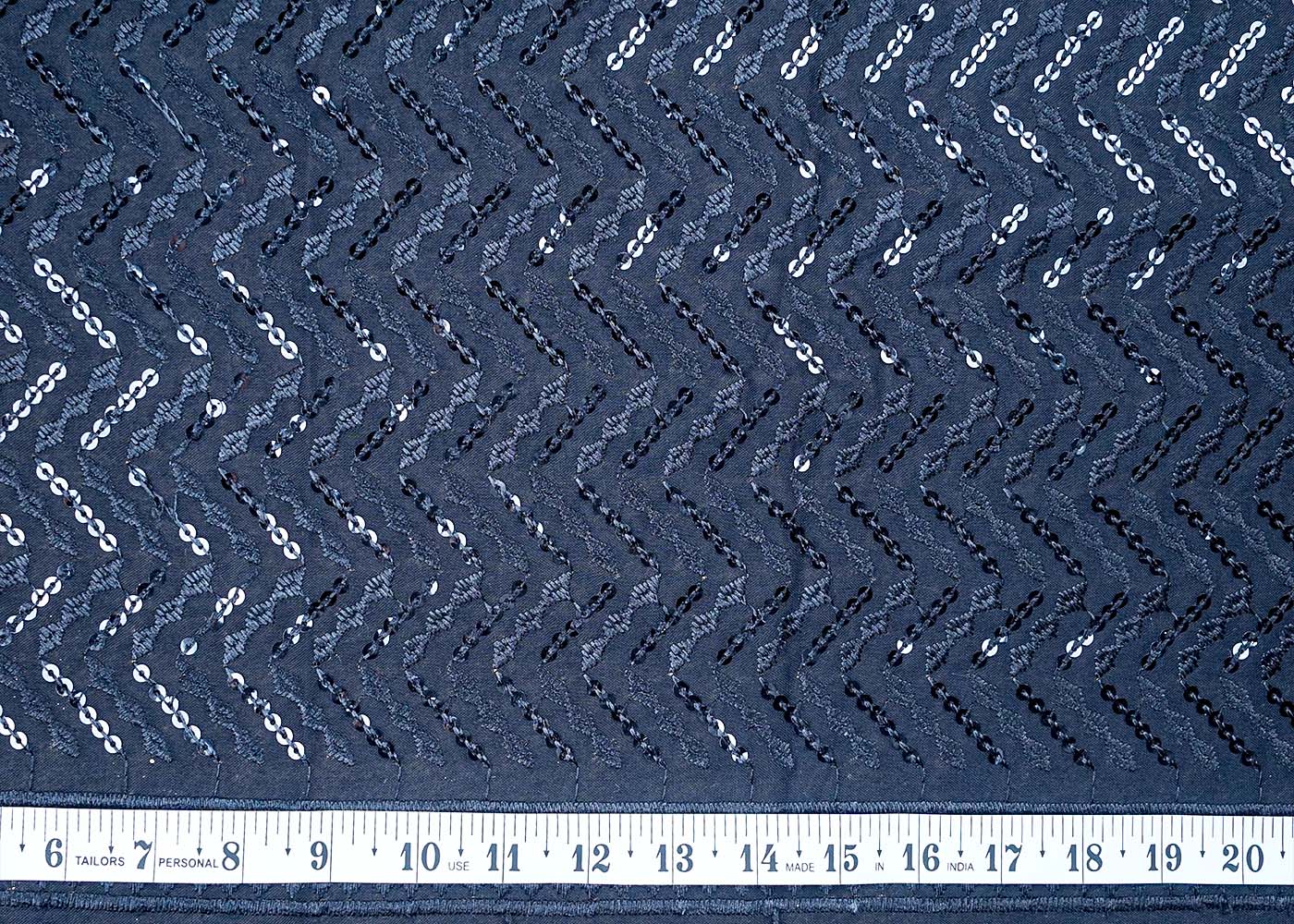 ( Pre-Cut 1.5 MTR) Black Rayon Fabric With All Over Thread And Sequins Work 17621